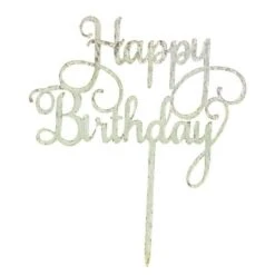 Cake Topper 'Happy Birthday' Zilver