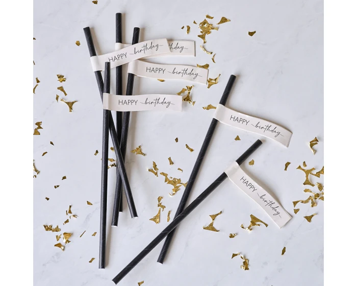 Rietjes Happy Birthday Nude & Zwart Ginger Ray (16st)