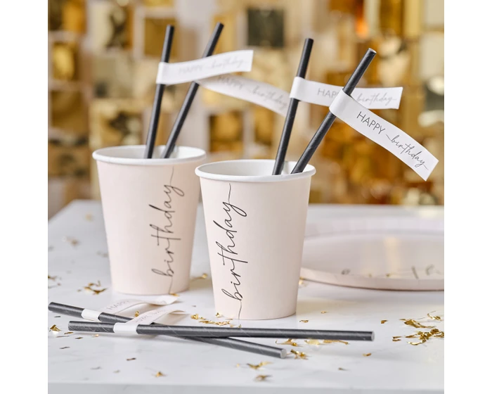 Rietjes Happy Birthday Nude & Zwart Ginger Ray (16st) - Afbeelding 2