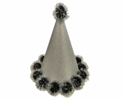 Glitter Feesthoed Zilver + Pompoms