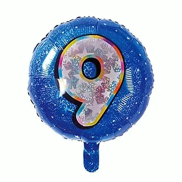 HELIUM Fballon Holografisch Cijfer 9 Blauw (alleen Afhalen)