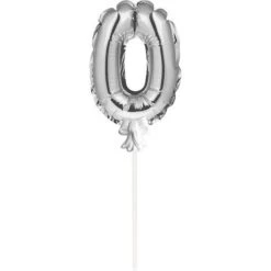 Mini Folieballon Caketopper Zilver Cijfer 0