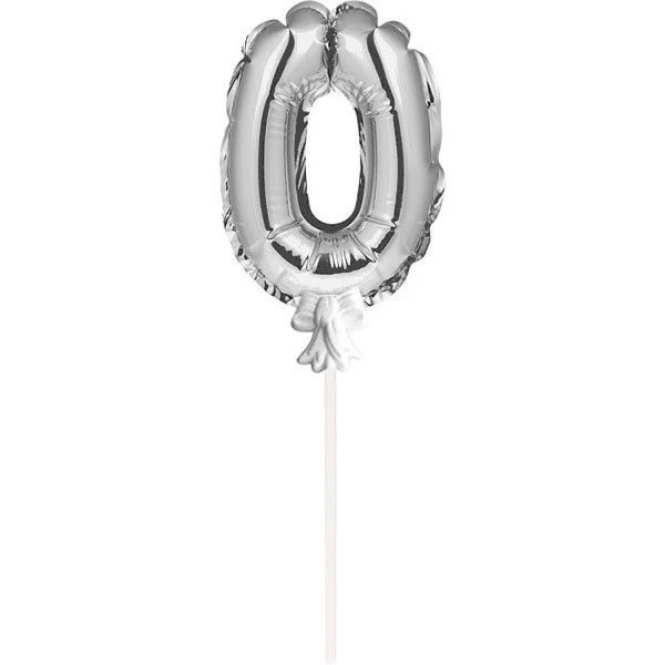 Mini Folieballon Caketopper Zilver Cijfer 0