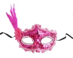 Masker Pailletten & Veren Fuchsia