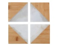 Onderzetter Marmer & Bamboe Rechthoek (4st)