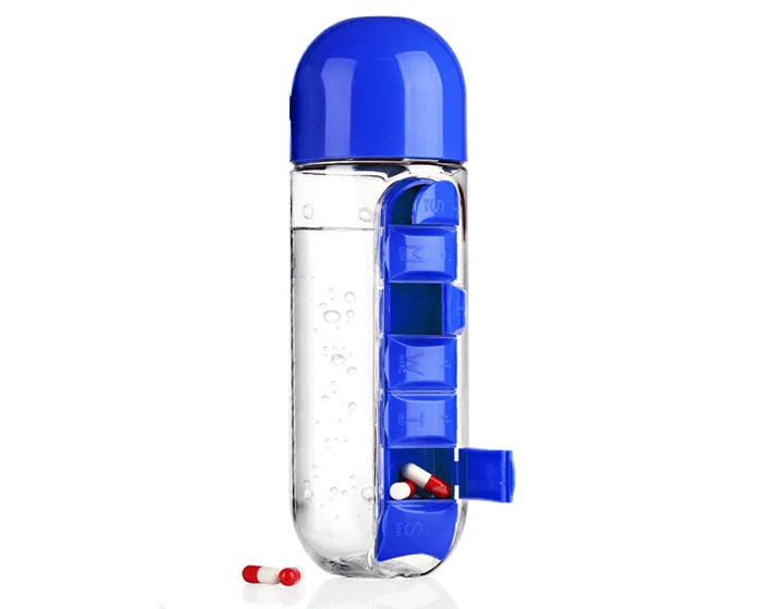 Waterfles Met Pillendoos Blauw 3 Waterfles Met Pillendoos Blauw