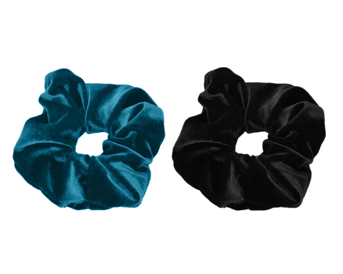 Scrunchie Haarelastiek Turquoise & Zwart (2st) 3 Scrunchie Haarelastiek Turquoise & Zwart (2st)
