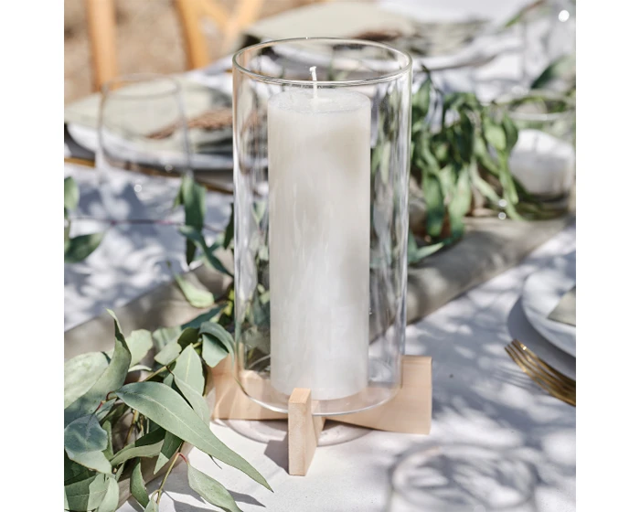 Glazen Kandelaar Met Houten Standaard Ginger Ray