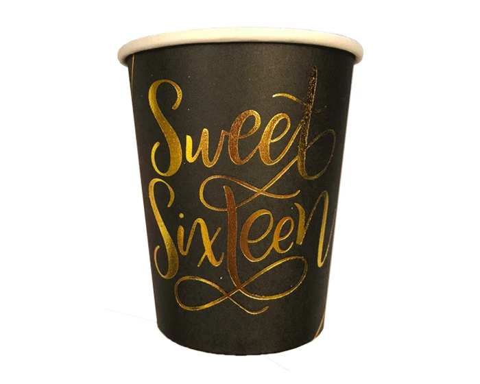 Bekers Sweet Sixteen Zwart/Goud (10st)
