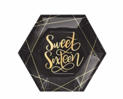 Bordjes Sweet Sixteen Zwart/Goud (10st)