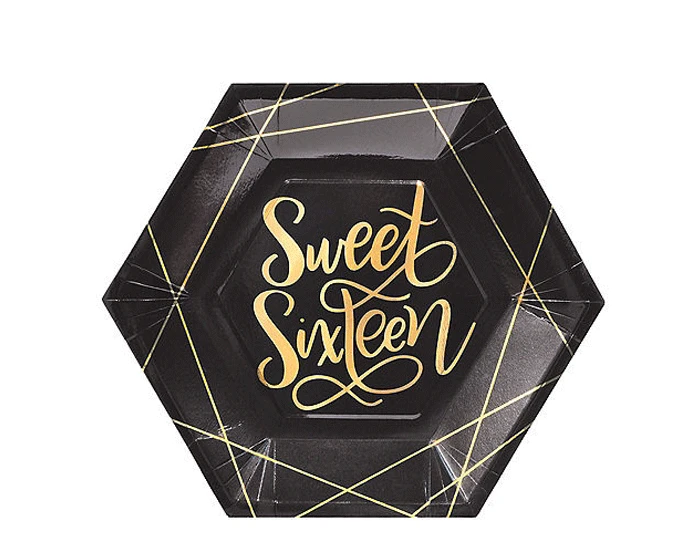 Bordjes Sweet Sixteen Zwart/Goud (10st)
