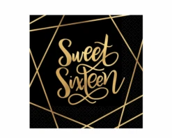 Servetten Sweet Sixteen Zwart/Goud (20st)