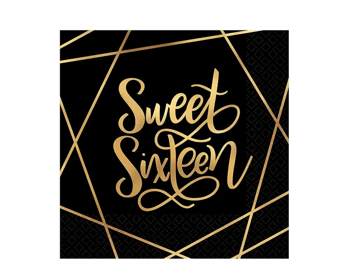 Servetten Sweet Sixteen Zwart/Goud (20st)