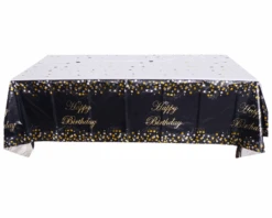 Tafelkleed Zwart Happy Birthday Sparkling