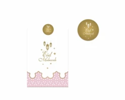 Papieren Zakjes + Stickers Eid Mubarak Roze (6st)